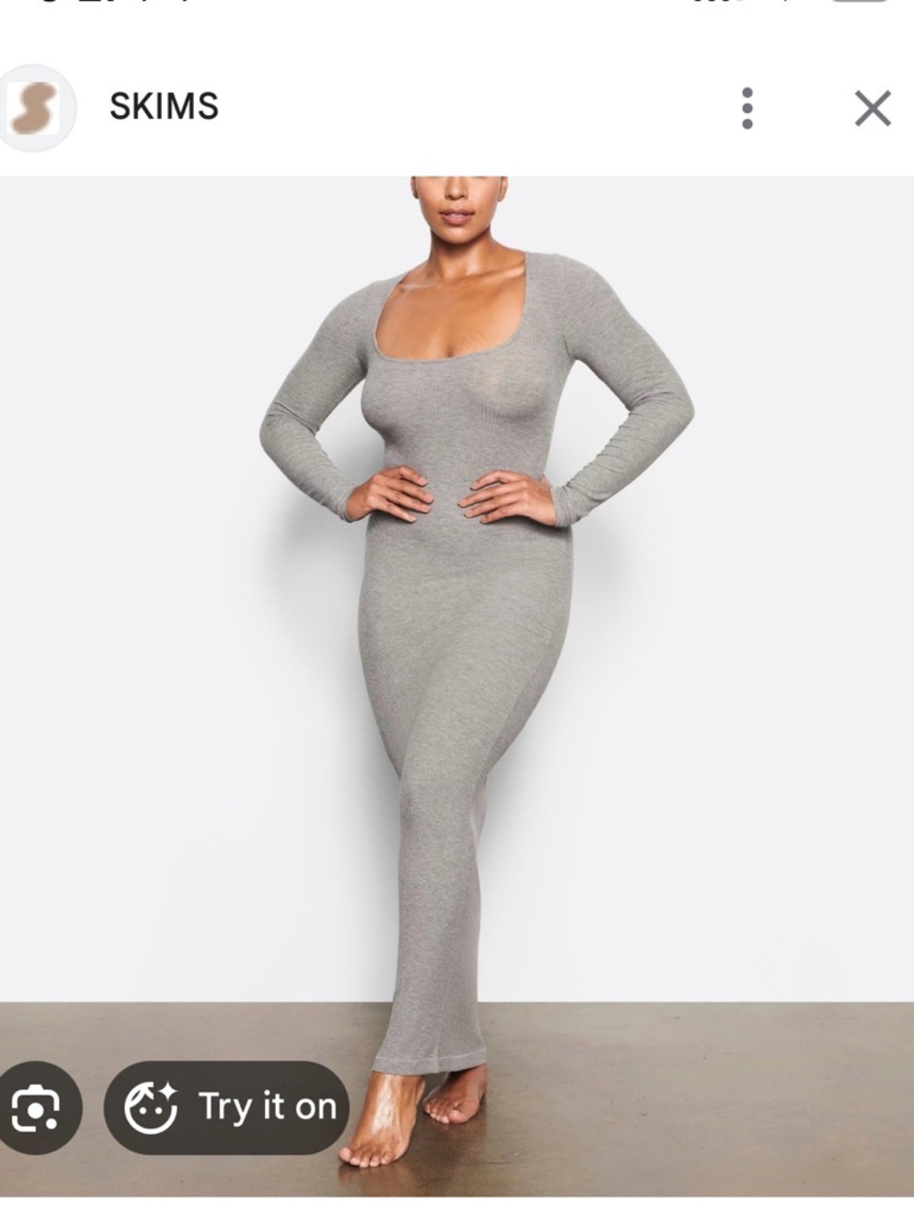 SKIMS Gray Scoop-Neck Long Sleeve Bodycon Dress